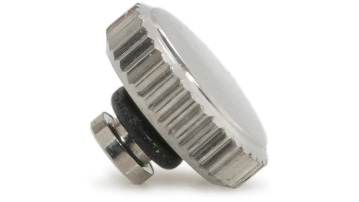 Waterproof crown, Japanese shape, Stainless steel, White, Head Ø 3,25 mm, Thread Ø 0,6 mm