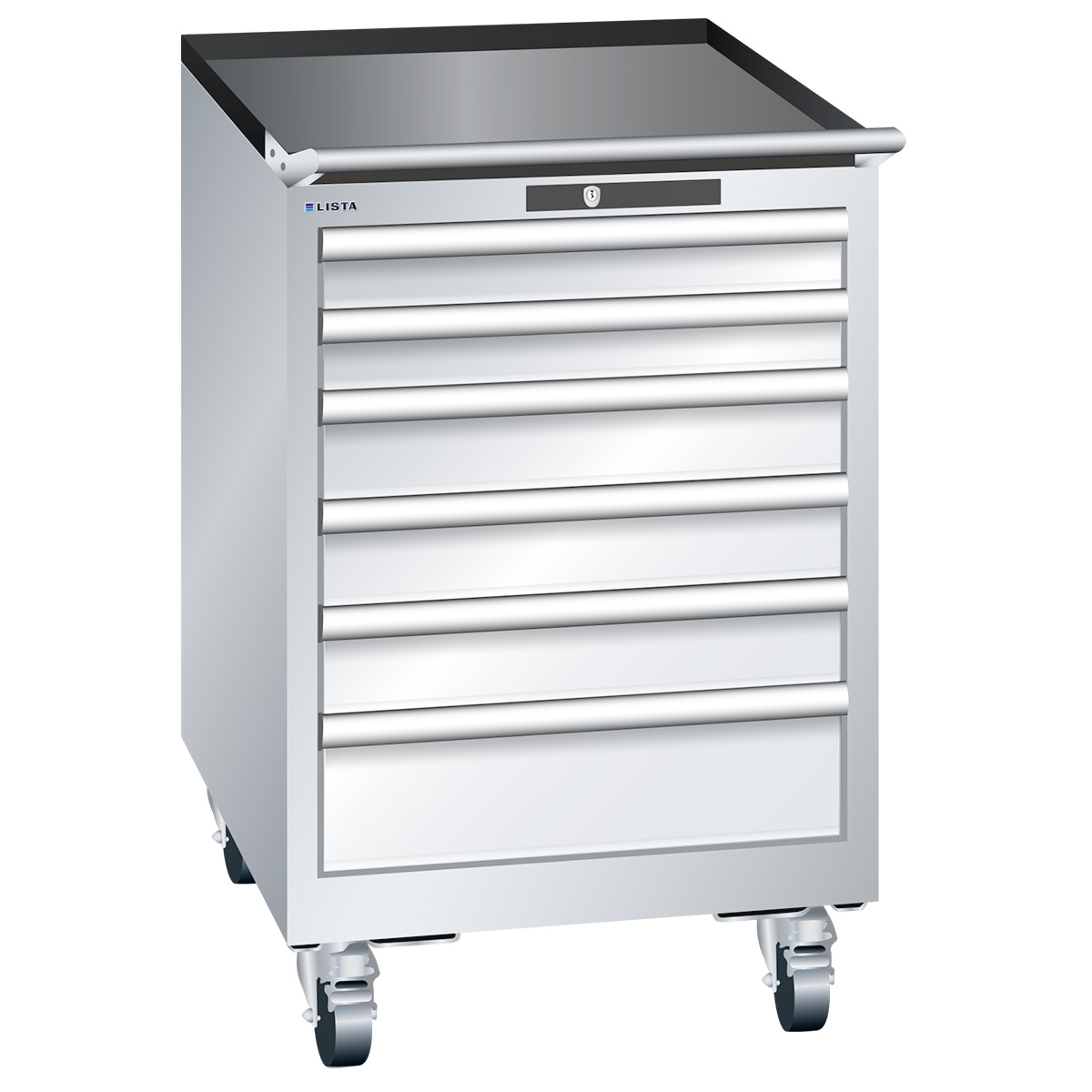 Lista drawer cabinet 27 x 36 E with castors, 5 drawers, light gray, Key Lock, height 890 mm