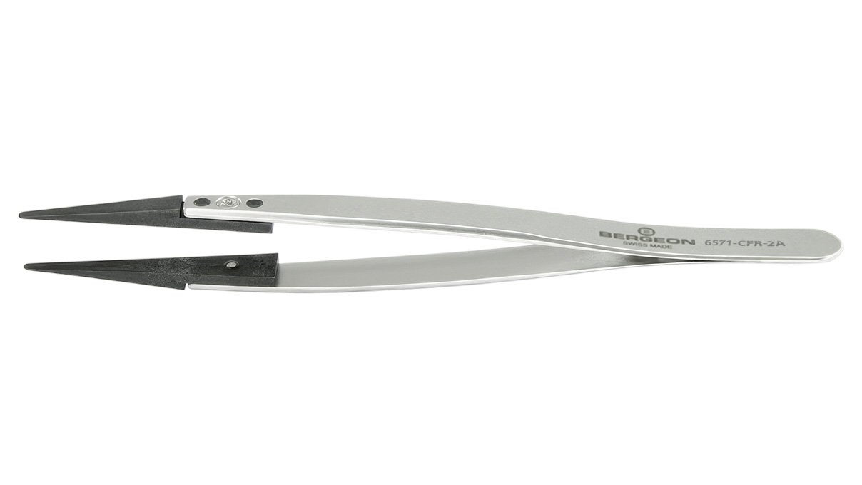 Bergeon 6571-CPR-2A pinza forma 2A, acero antimagnético, puntas en Peek