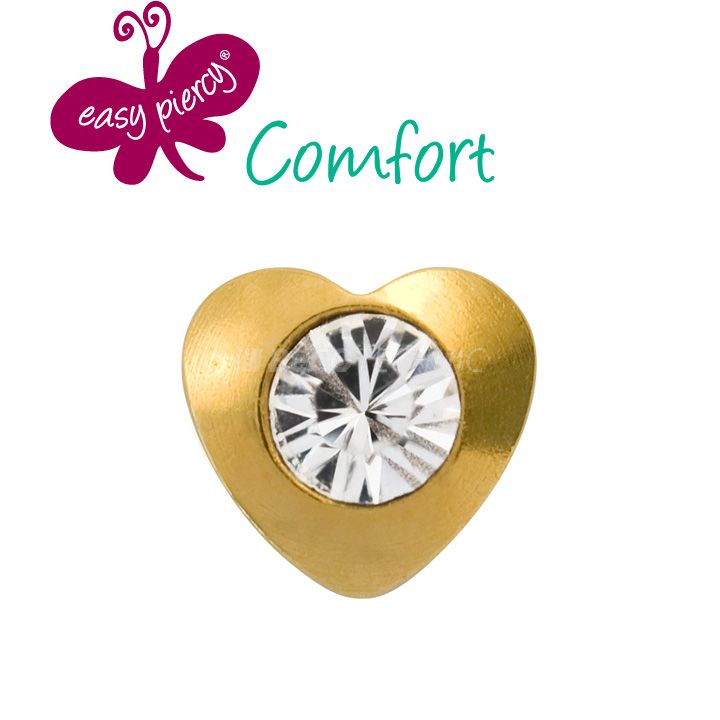 1 Pair Easy Piercy Comfort ear studs Basic, gold plated, heart with diamond imitation