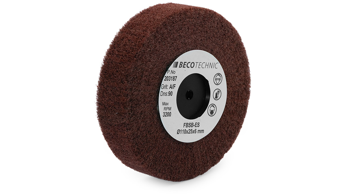 Satiflex satin finishing brush FBSB, aluminum oxide, fine, Ø 110 × 25 × 6 mm
