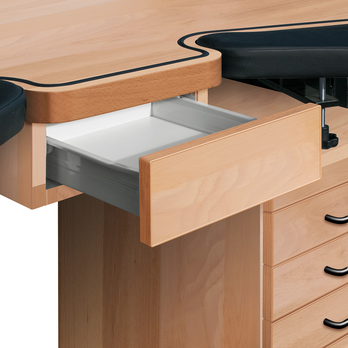 Middenlade laag, beuken, extra uitrusting voor Ergolift Evolution in de breedtes 120 cm en 140 cm