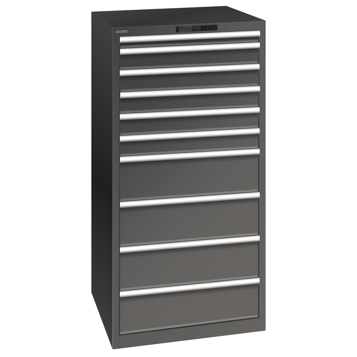 Lista drawer cabinet 36 x 36 E, 10 drawers, black, Code Lock, height 1450 mm