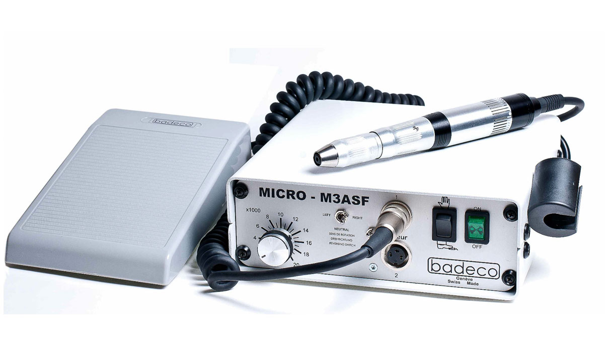 Badeco micro motor system M3 ASF-440, set with control box, handpiece, pedal, tool holder