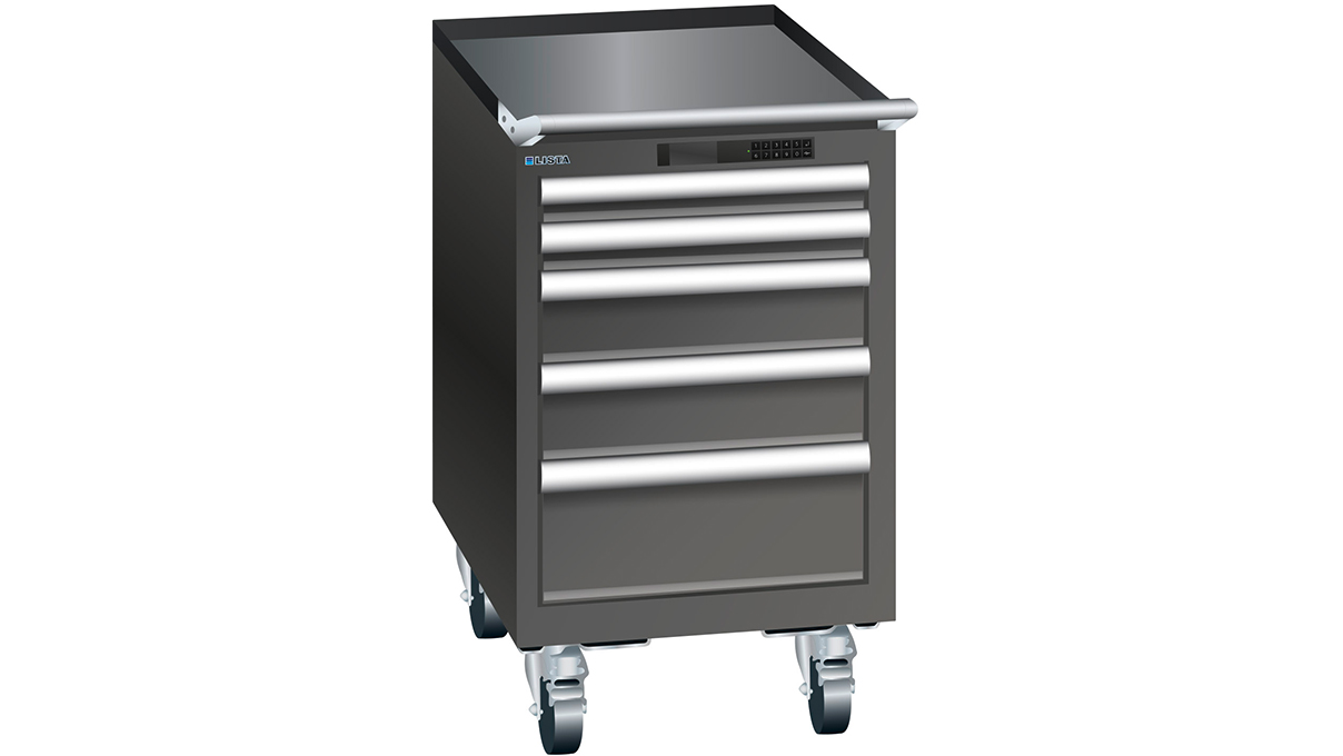 Lista drawer cabinet 18 x 27 E with castors, 4 drawers, black, Code Lock, height 723 mm