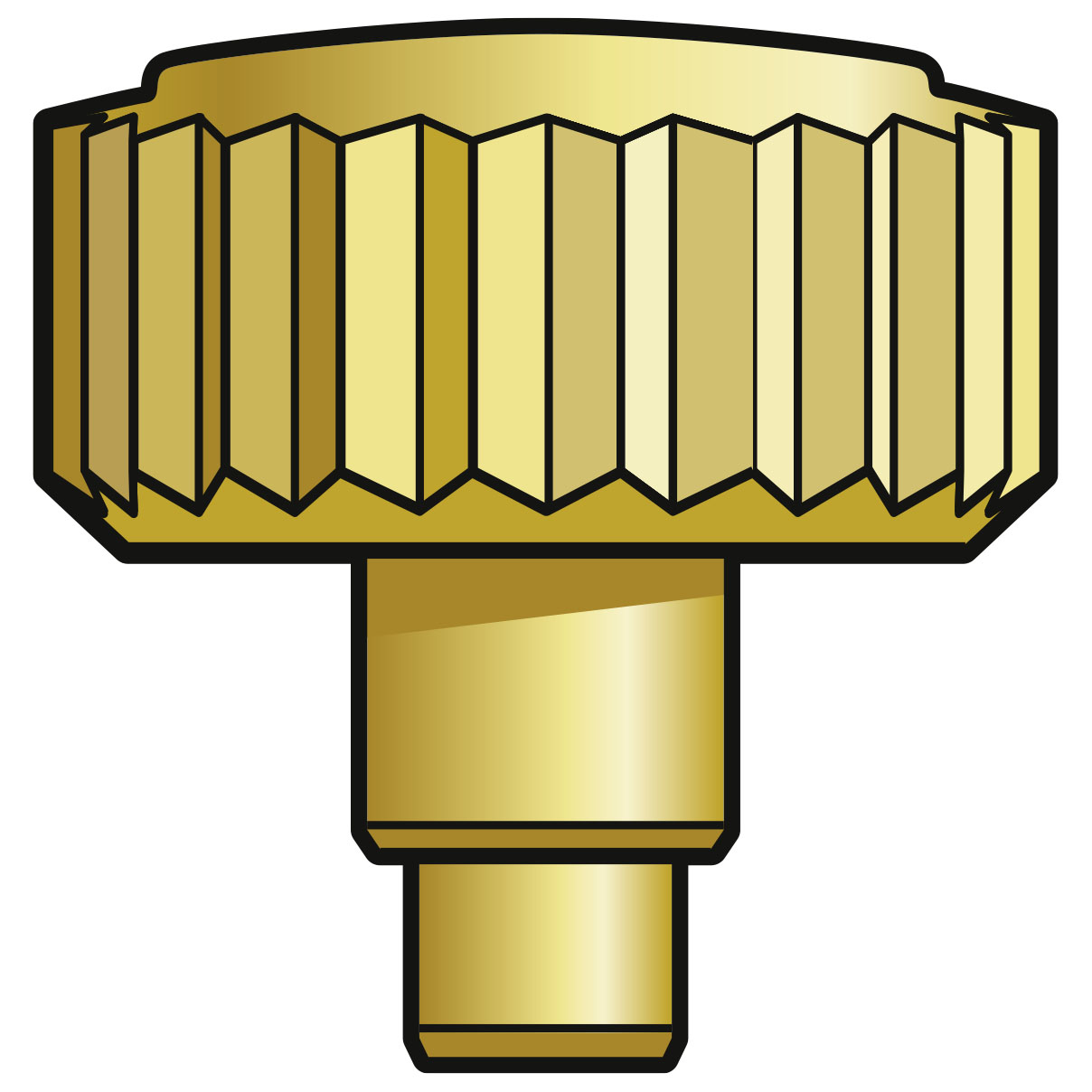 Schraubkrone PB, 3 Micron gelb mit Tube und Dichtung, Höhe 3,8, Ø 4,5, Tubus 2,2, Gewinde 0,9, Tubus lang, wasserdicht