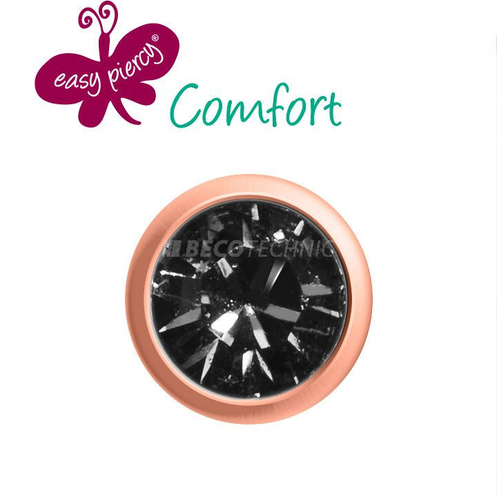 1 paar Easy Piercy Comfort oorknopjes Ø 3,95 mm, rosé verguld, imitatie onyx
