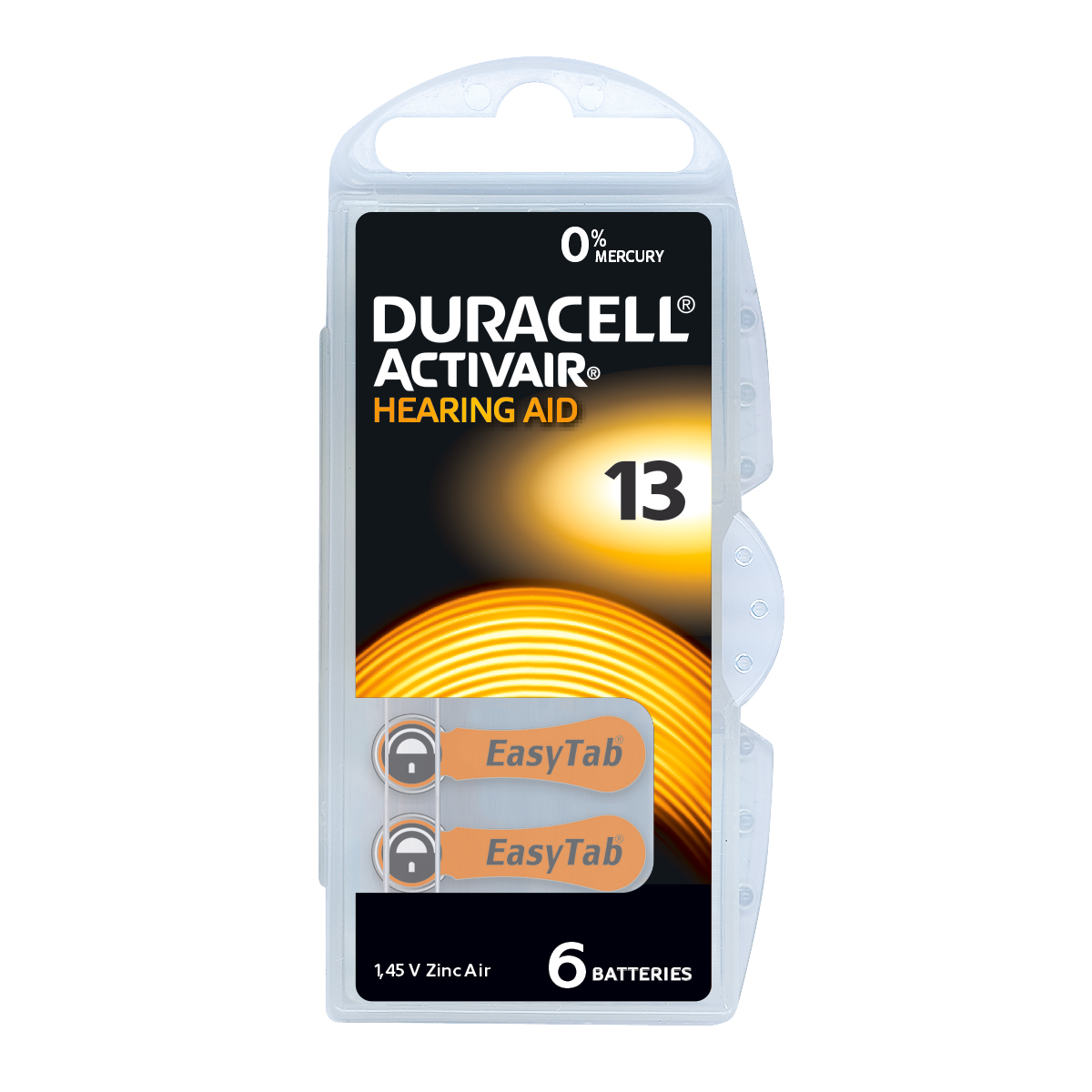 Duracell Activair Pack 6 Hearing aid batteries Zinc Air No. 13, blister