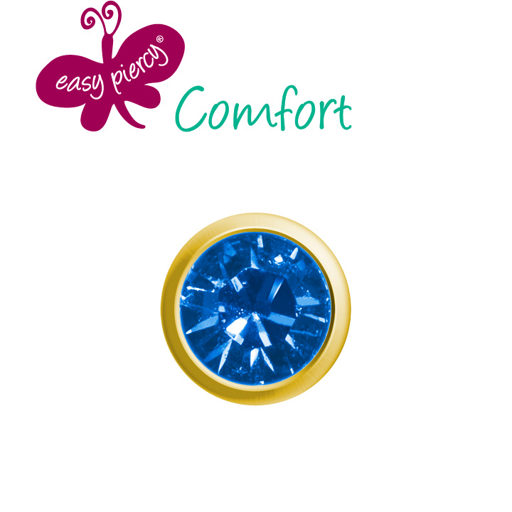 1 paar Easy Piercy Comfort oorknopjes Ø 2,95 mm, verguld, imitatie saffier