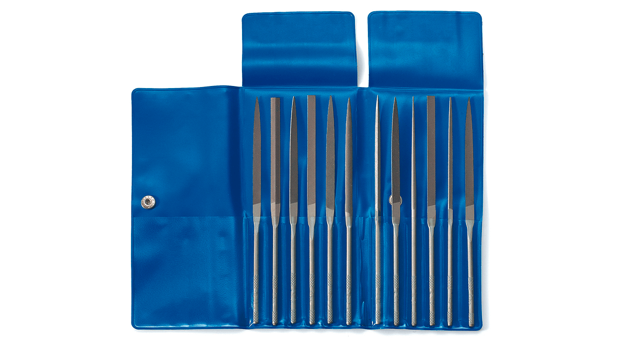 Set aus 12 Nadelfeilen, Hieb 2, Länge 200 mm, mit Tasche
