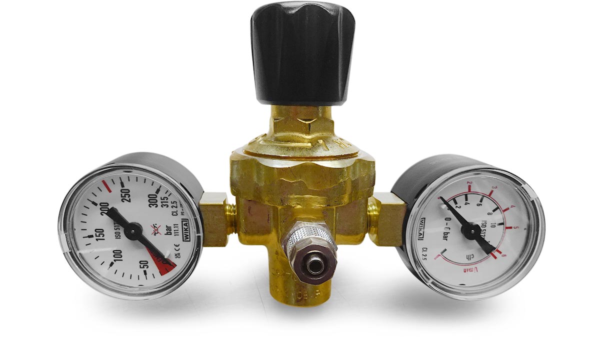 Durchflussregler für Einweg-Gaskartuschen, 2 Manometer