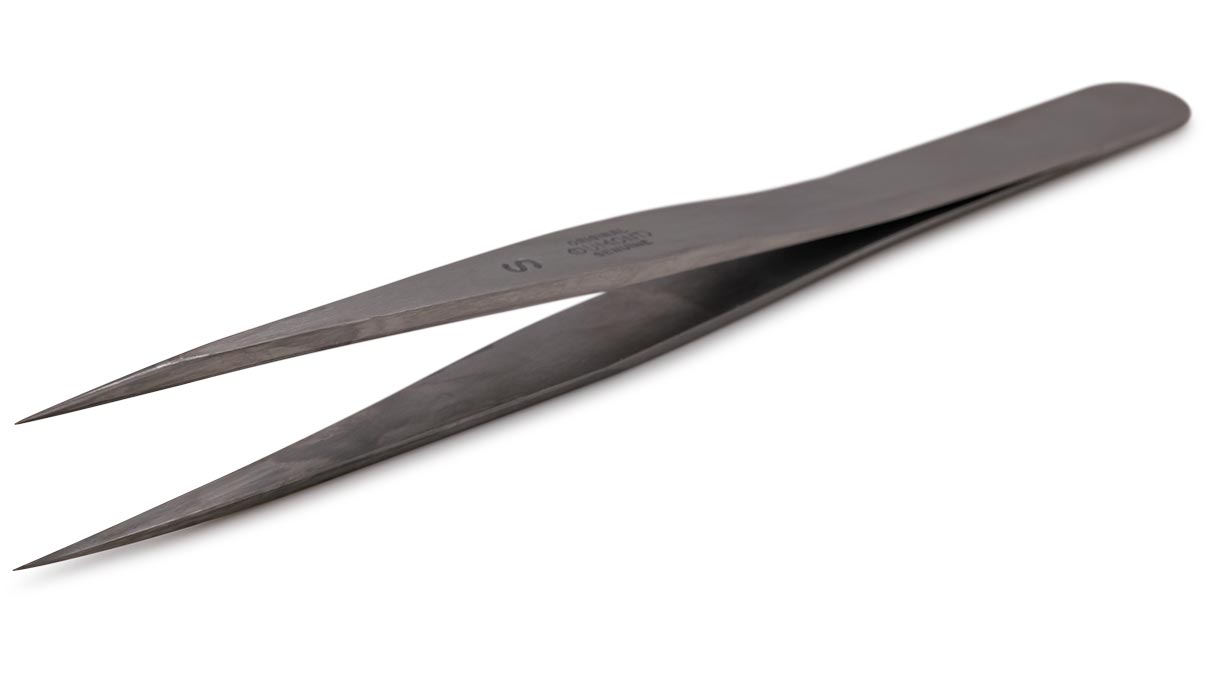 Dumont Tweezers Type S, simple, fine points, Carbon steel