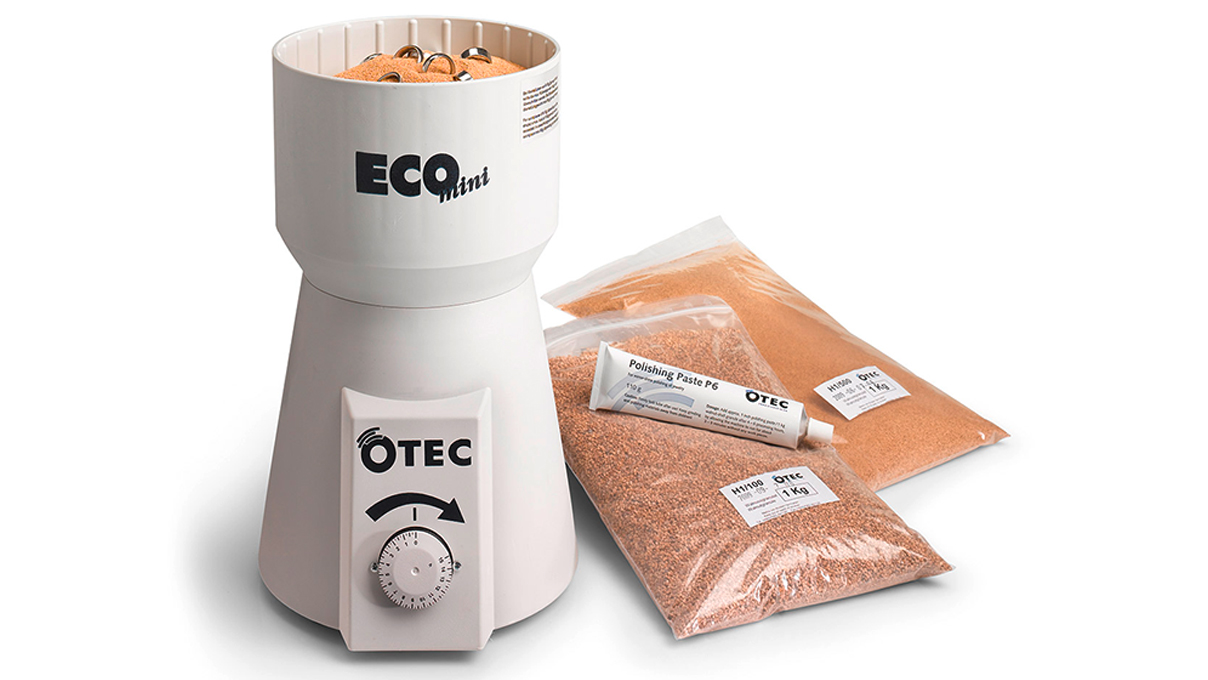 Eco-Mini Dry Tellerfliehkraft-Poliergerät, inkl. Walnussgranulat (grob und fein), Polierpaste und Siebschaufel