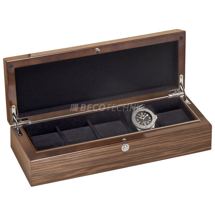 Beco watch collector's box for 5 watches, macassar wood, polished, black lining