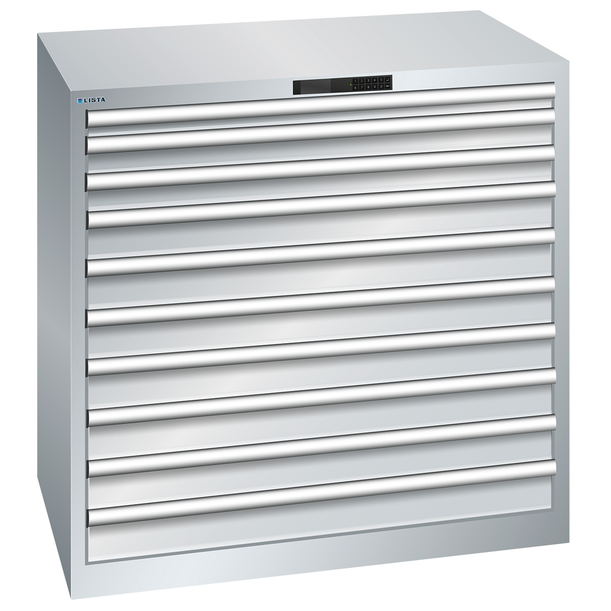 Lista drawer cabinet 54 x 36 E, 10 drawers, light gray, Code Lock, height 1000 mm