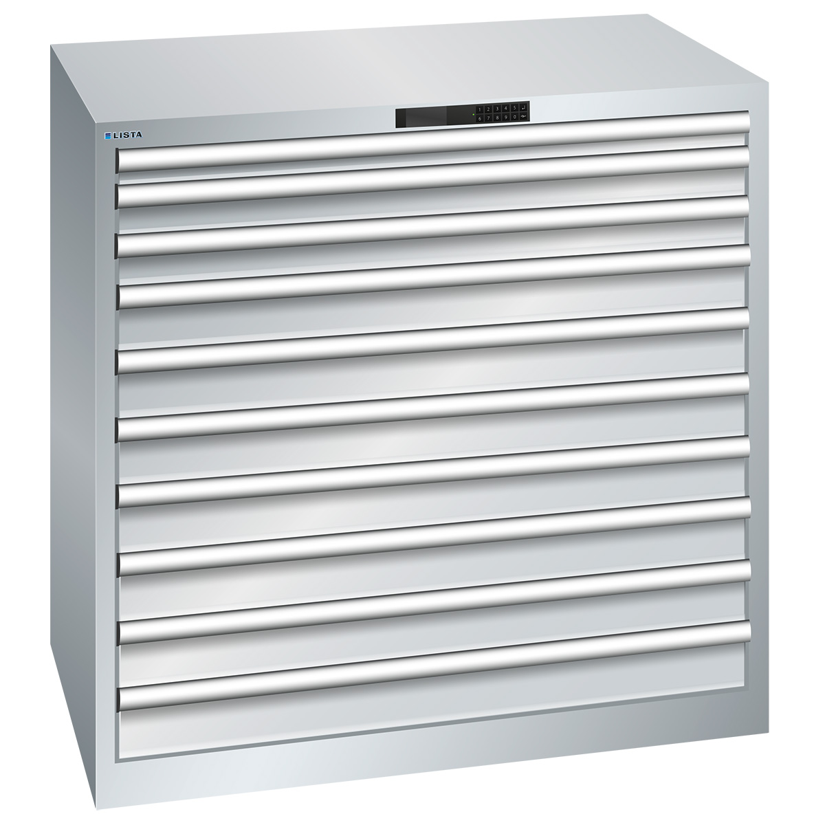 Lista ladekast 54 x 36 E, 14 laden, lichtgrijs, RFID-slot, hoogte 1450 mm
