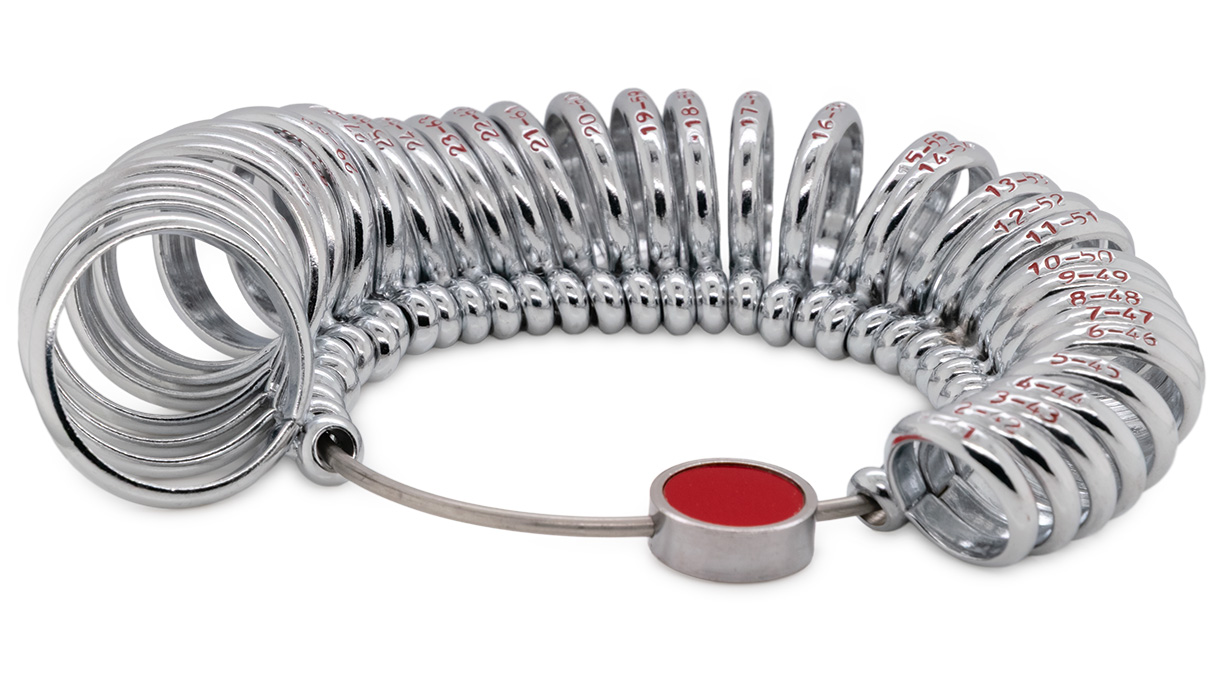 Ringmaß, Metall, EU-Maß 1 - 36, Innenumfang 41 - 76 mm, bombiert, Breite 3 mm Ringmaße