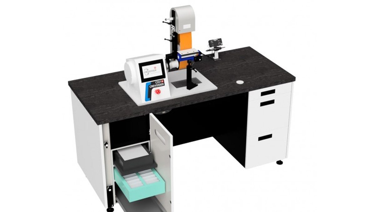 Crevoisier C551 (M12) with S-Line Confort worktable, without a bezel, incl. suction unit, table top with
slate-colored, power supply below (400 V)