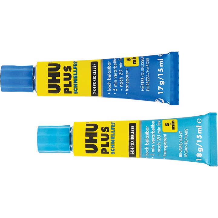 Uhu Plus Schnellfest quick set dual-component adhesive, 1 tube of binder, 1 tube of hardener, 30 ml
