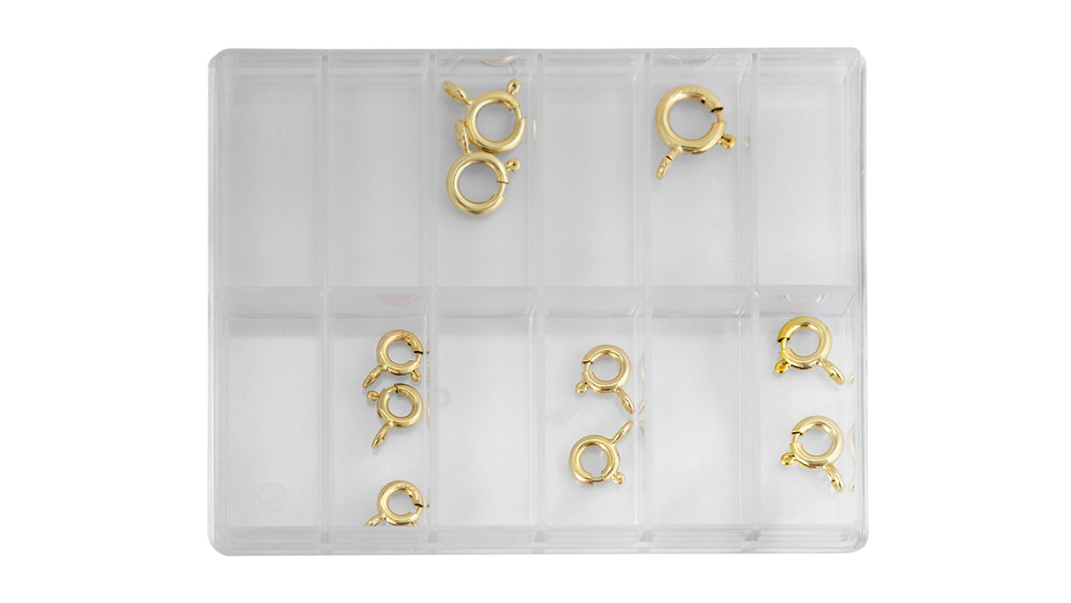 Assortment of spring rings without collar, Ø 5 - 8 mm, 333/- yellow gold