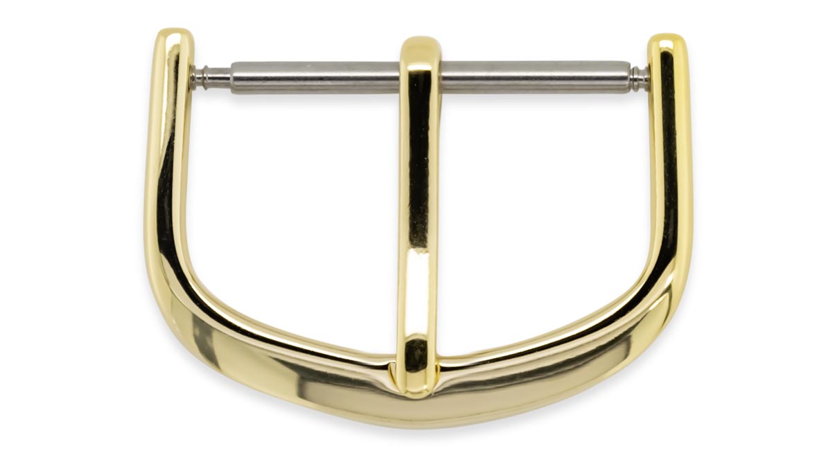 Pin buckle for leather bracelets, Classic, gold plated, 14 mm