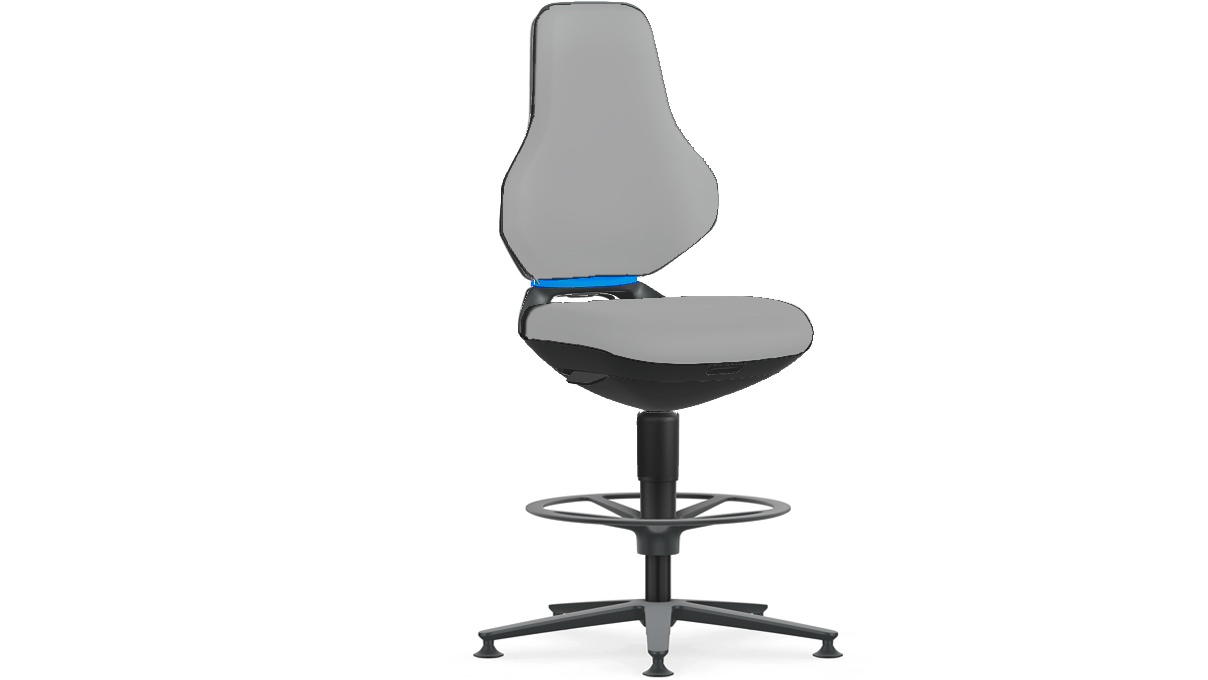 Bimos Texon Hightech-Arbeitsstuhl für Reinräume, mit Gleitern, und Fußkreuz, Sitzhöhe 57 - 81 cm, Auto-Motion Technik, Gestell
schwarz, Flex-Back blau