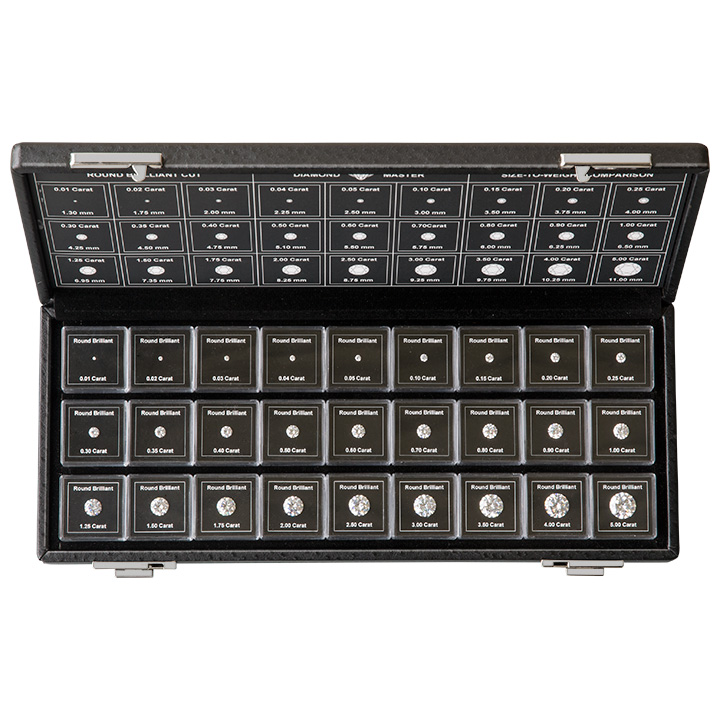 Diamond Master DM-5 palette, size-to-weight comparison, brilliant cut, 0.01 - 5.00 ct