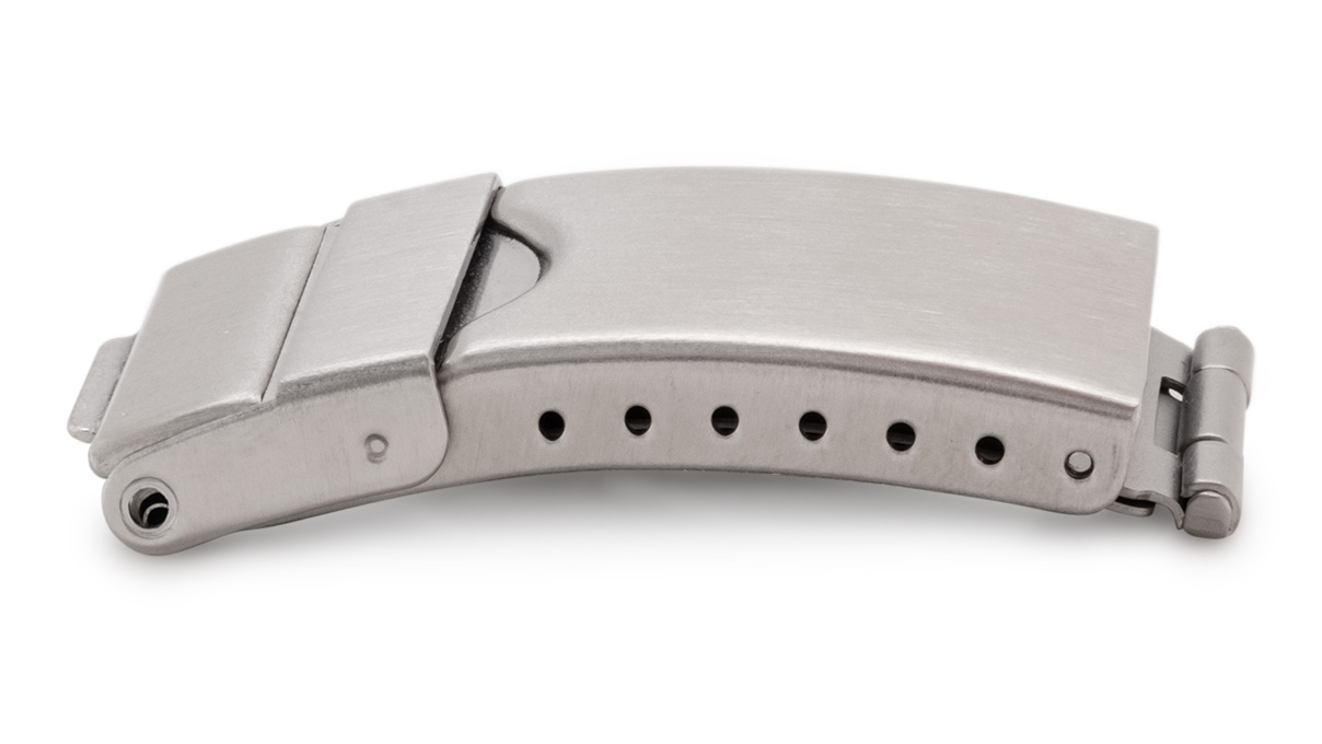 Folding clasp for metal bracelets, end-piece/width: 8 mm, 14 mm, Safety bar, Satin-finished, Silberfarben, Stainless steel