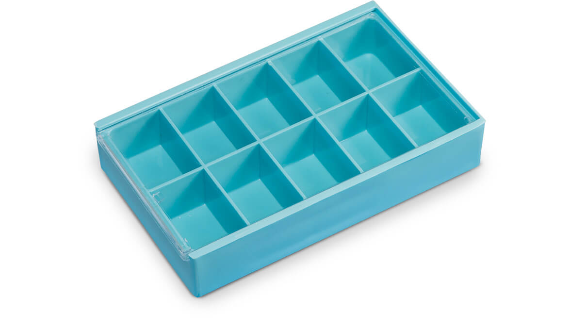 Storage box with 10 compartments, each 22 x 30 x 19 mm, blue, with