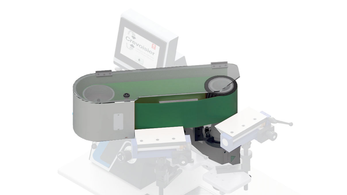 Bandschleif-/Satiniereinheit horizontal/vertikal (M8) für Crevoisier Maschinen, inkl. Schleifhalterung 1000 x
100, Bandauflage aus Stahl, Antriebsrolle aus glattem Gummi in Ø 100 mm