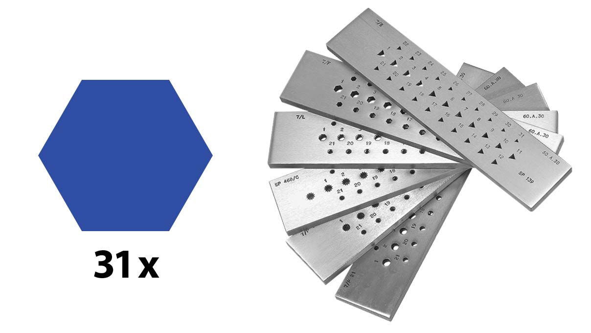 Drawplate, Steel, Hexagonal, 31 holes, 6 - 3 mm