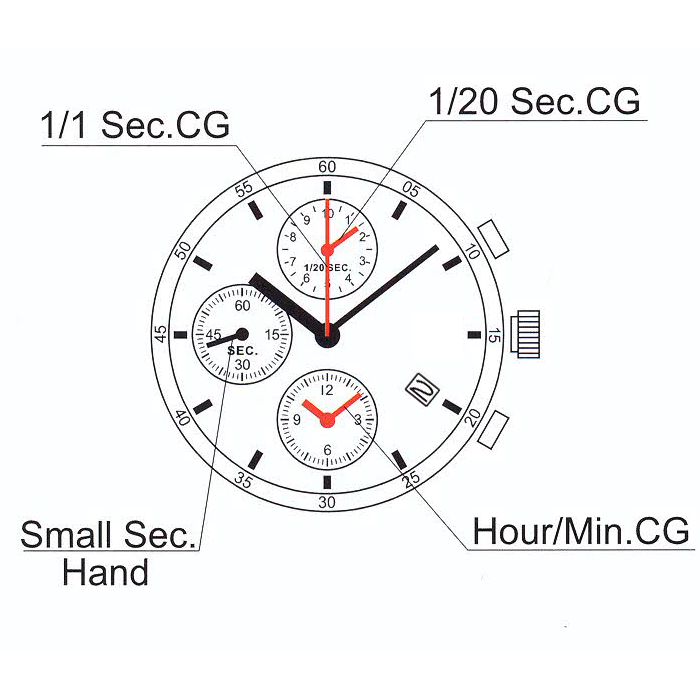 AU-Werk Shiojiri (Seiko SII) YM92 12''' DATE4 SC CHRONO 1/20 SEC Quarz (399 | SR927W)