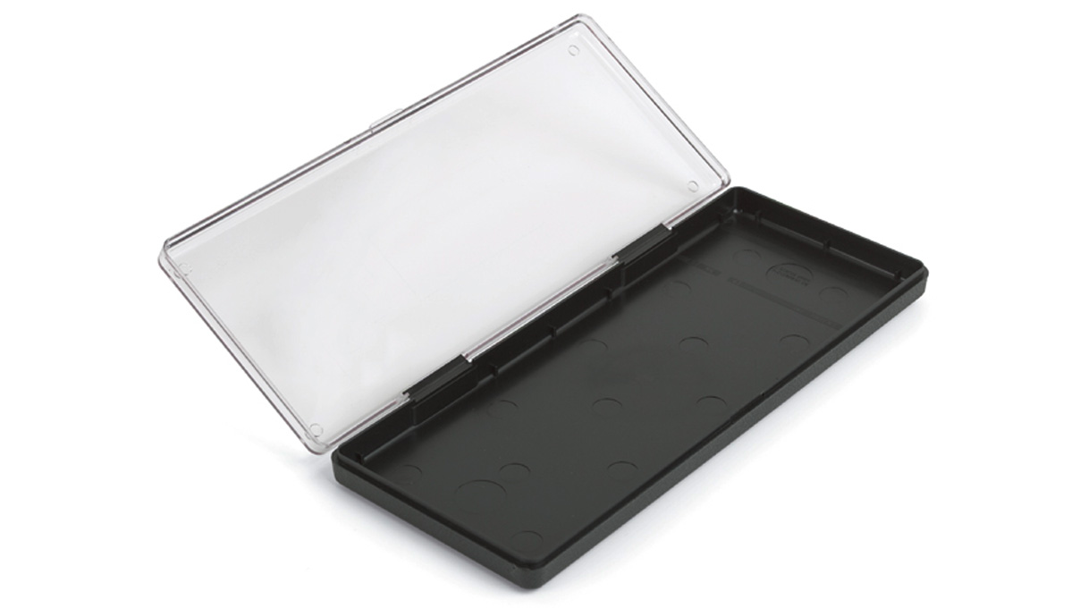 Sortimentsbox, schwarz mit transparentem Deckel, 260 x 105 x 25 mm