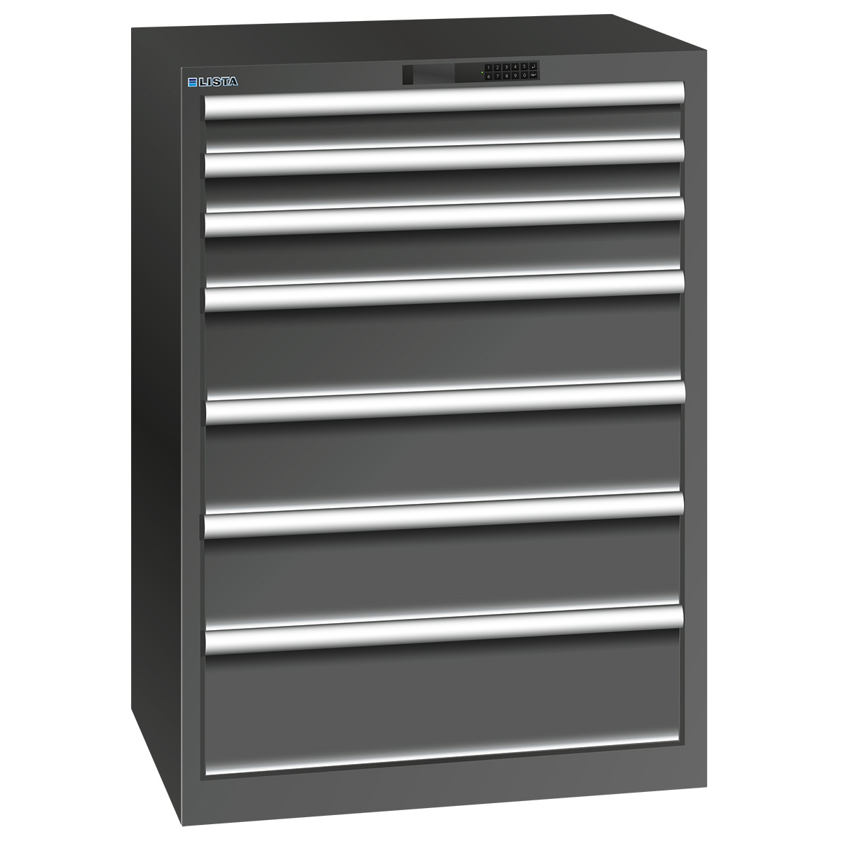 Lista drawer cabinet 36 x 27 E, 7 drawers, black, Code Lock, height 1000 mm