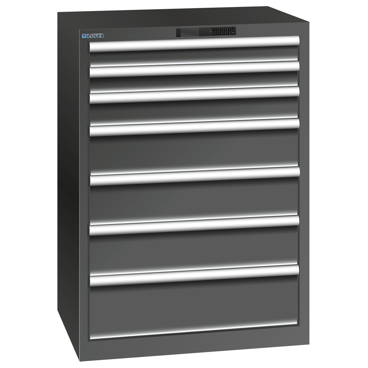 Lista ladekast 36 x 27 E, 11 lades, zwart, Key Lock, hoogte 1000 mm